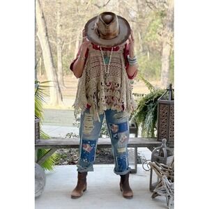 Jaded Gypsy Distressed Patchwork Boyfriend Jeans Medium Wash Boho Western NWT